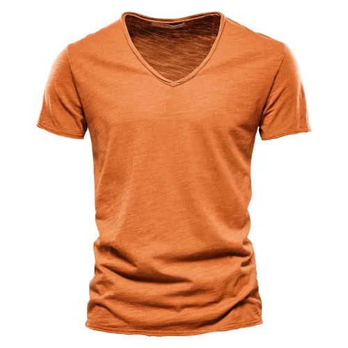 Brand Quality 100% Cotton Men T-shirt V-neck Fashion Design Slim Fit