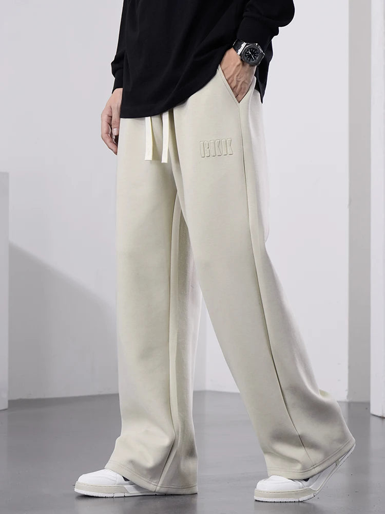 Men's Straight Sweatpants Wide Leg Cotton Track Pants Drawstring