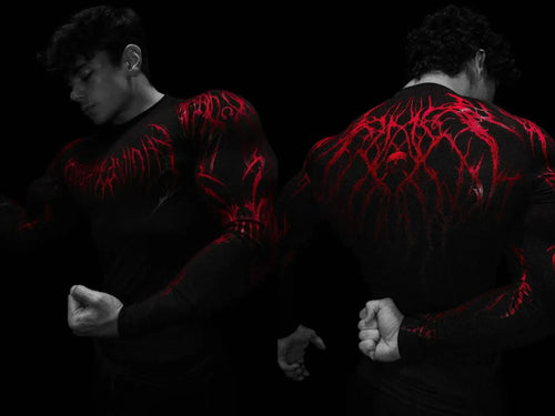 Men's Compression Sports Shirt  Gothic Lightning Print GYM Fitness Top