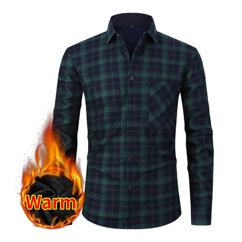 American size men's shirt long sleeve autumn winter warm plus fleece