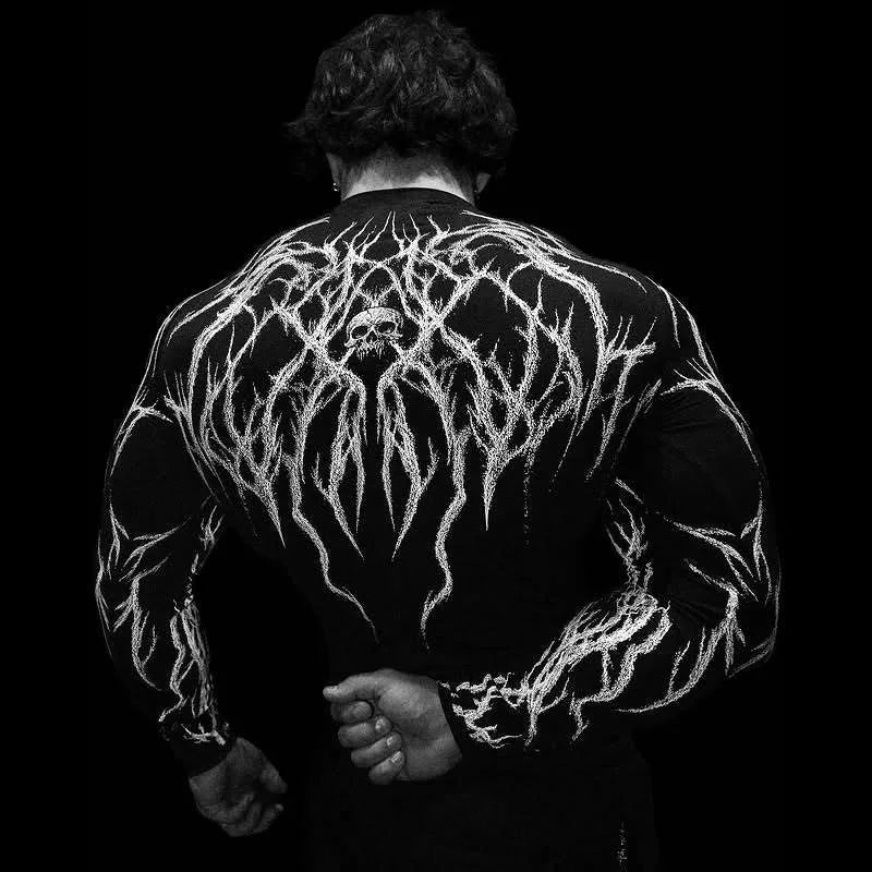 Men's Compression Sports Shirt  Gothic Lightning Print GYM Fitness Top