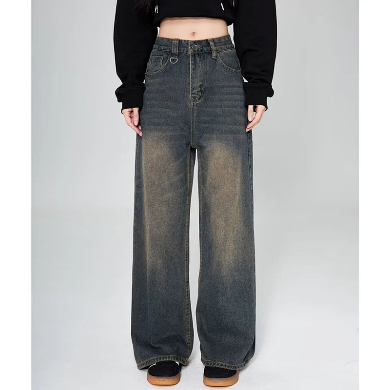 Summer Men Baggy Jeans Unisex Vintage American Style Straight Wide Leg