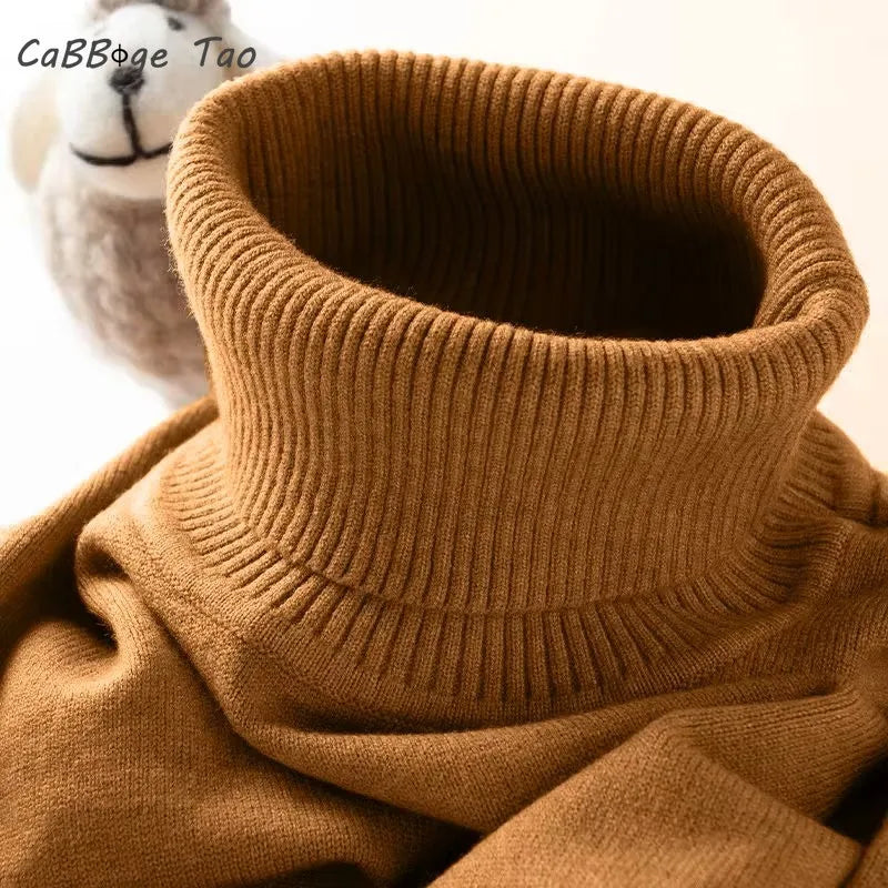 Mens Turtleneck Sweater Slim Fit Knitted Casual Pullover Lightweight