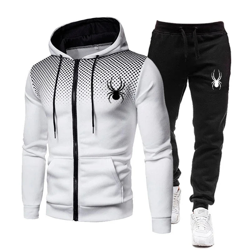 2025 Spring Winter spider print zipper long-sleeved hoodie + stretch