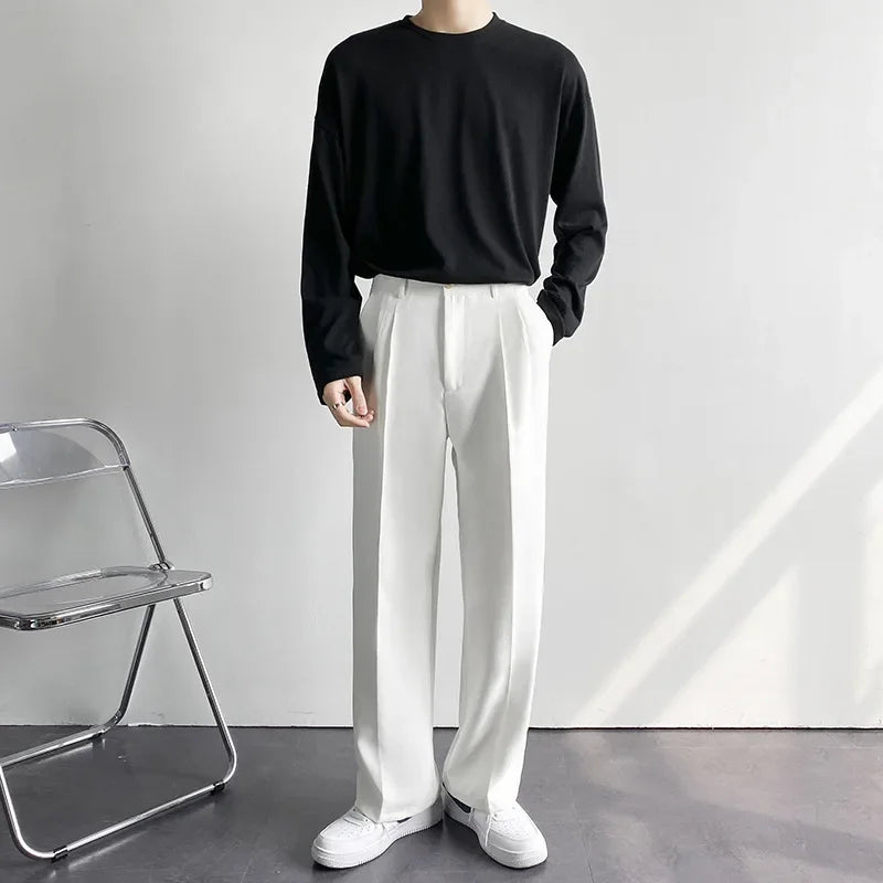 2025 New Men Straight Pants Fashion Korean Loose Suit Trousers Casual