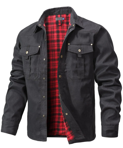 Men's Jackets Spring Flannel Lined Shirt Coat Shacket Casual Snap