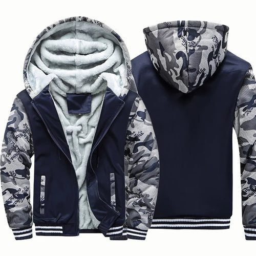 Men's Jacket Winter Camouflage Fleece Thicken Hooded Jackets Male Long