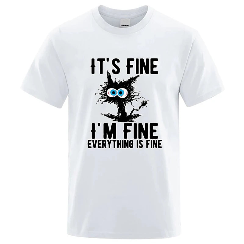 Men's High Quality T-shirt 100% Cotton Funny Cool Cat Printed T-shirt