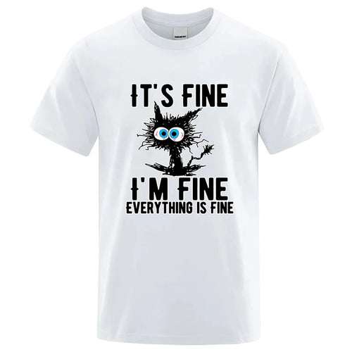 Men's High Quality T-shirt 100% Cotton Funny Cool Cat Printed T-shirt