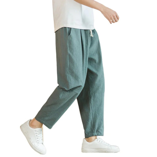 New Cotton Linen Mens Pants Casual Solid Color Breathable Streetwear