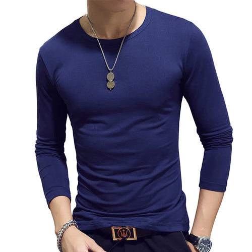 White Solid Color Basic Slim Men T-shirt Spring Autumn Bottoming Shirt