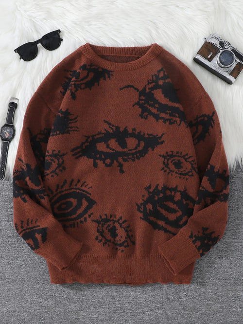 New Popular Autumn and Winter Abstract Eye Jacquard Pattern Pullover