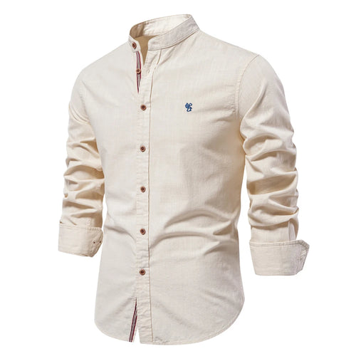 AIOPESON 100% Cotton Social Shirt Men Solid Color Long Sleeve High