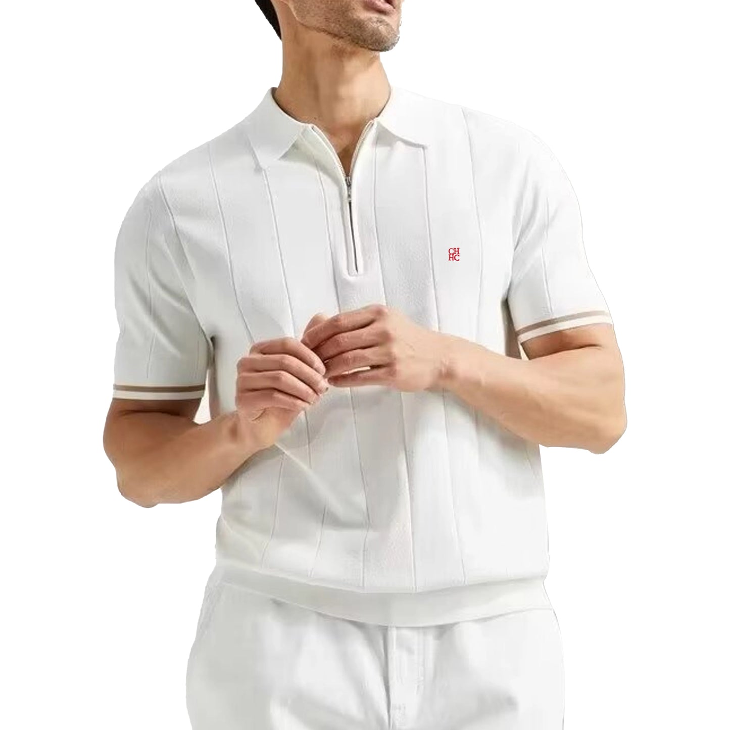 CHCH 2024 New Summer Ribbed Knit Polo Shirt for Men Breathable and