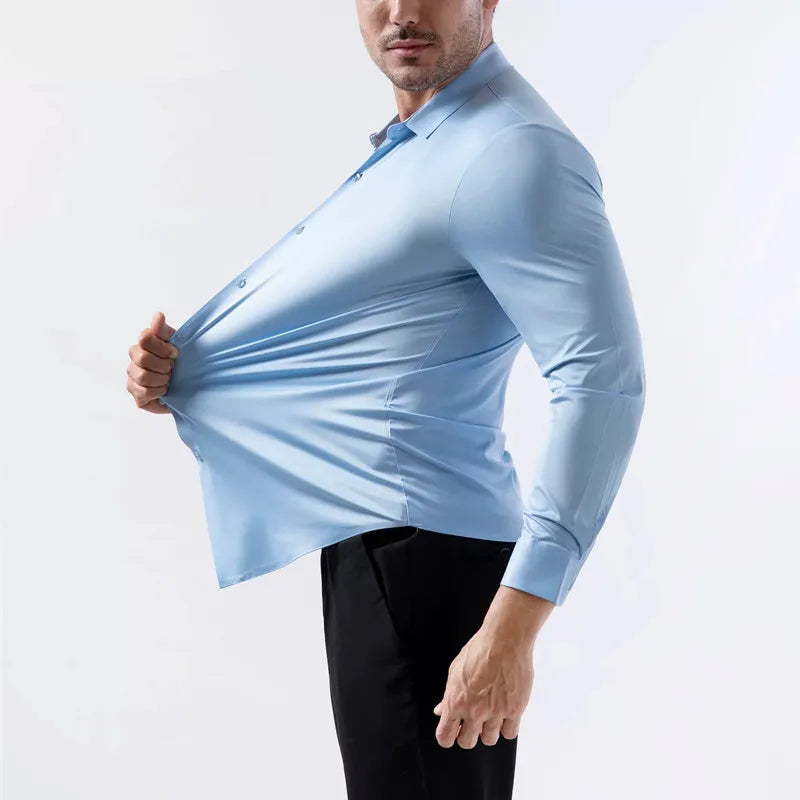 100 KG Non-Iron Four-way stretch Men's Long Sleeve Shirt Silky Foreign