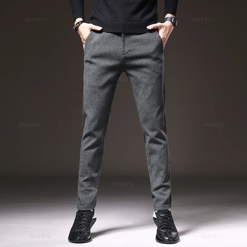 Spring Men's Casual Pants Business Fashion Elastic Waist Slim Fit
