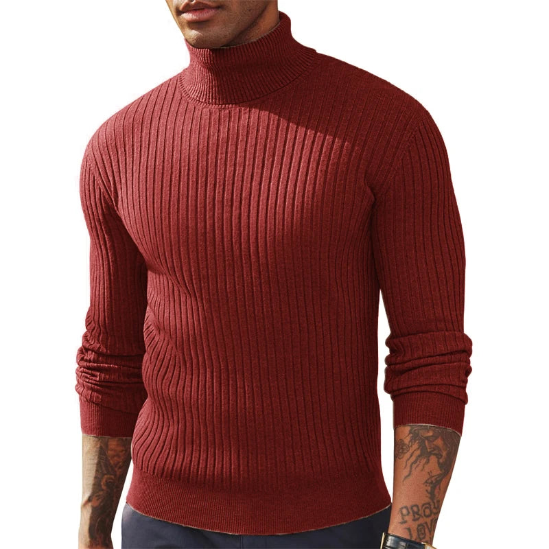 Autumn Men's Slim Fit Long Sleeve Turtleneck Sweater Casual Knitted