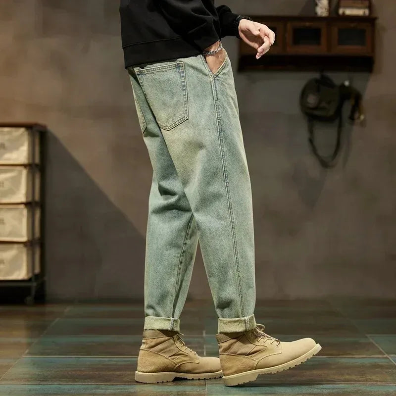 Men's Spring 2026 Loose Harem Pants Denim Retro Solid Comfortable