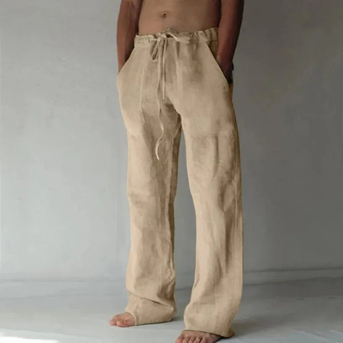 Men's Cotton Linen Long Pants Summer Solid Color Breathable Linen