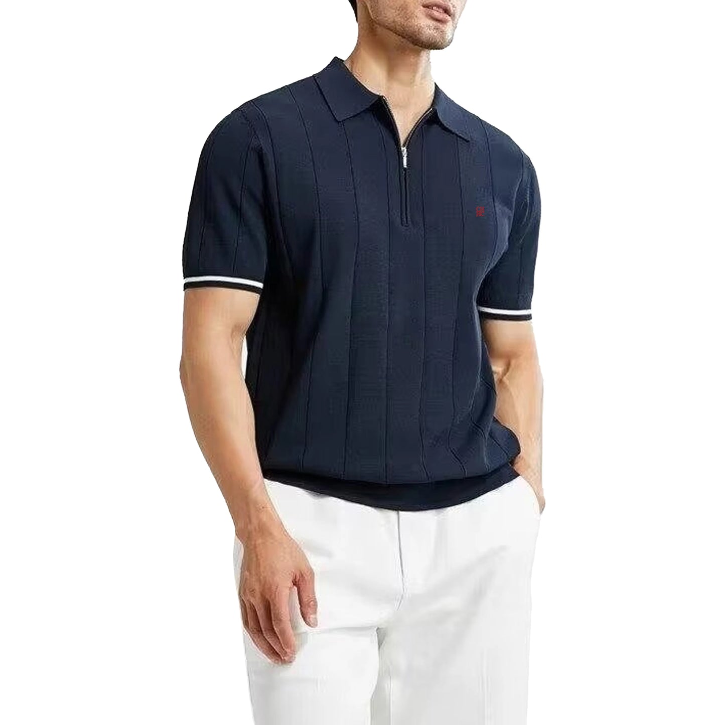 CHCH 2024 New Summer Ribbed Knit Polo Shirt for Men Breathable and