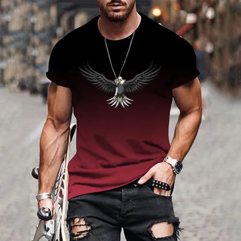Men's gradient eagle 3D printed T-shirt summer outdoor leisure sports