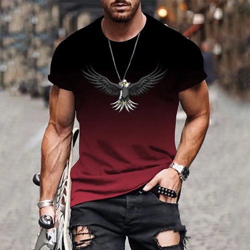 Men's gradient eagle 3D printed T-shirt summer outdoor leisure sports