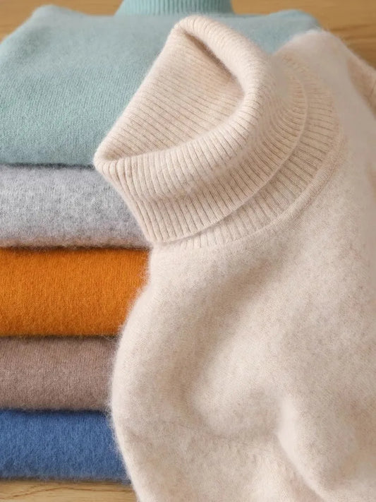 Men's 100% pure Mink velvet Cashmere Sweater High Lapels Pullovers