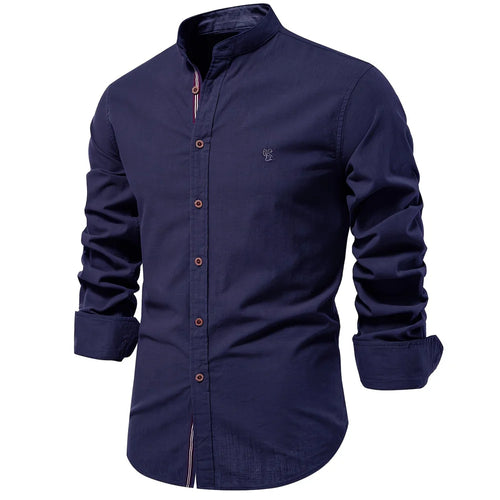 AIOPESON 100% Cotton Social Shirt Men Solid Color Long Sleeve High