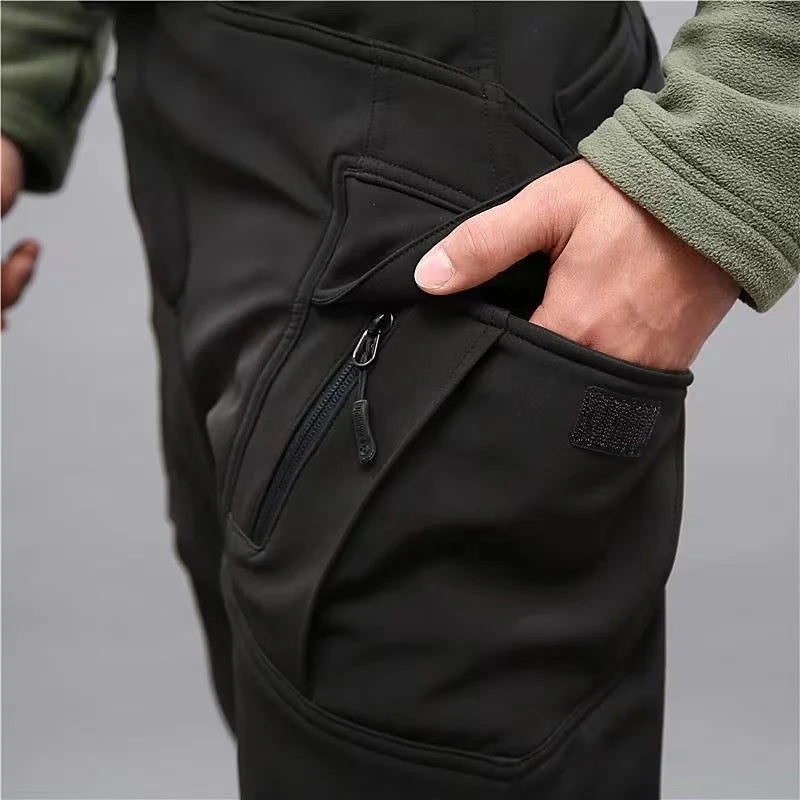Men's City Cargo Autumn Winter Fleece Softshell Hiking Pants Fishing