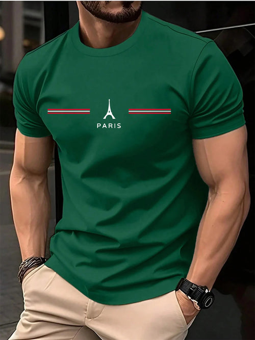 Men's 100% pure cotton summer loose oversized casual Paris letter
