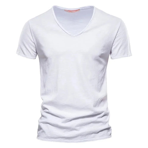 Brand Quality 100% Cotton Men T-shirt V-neck Fashion Design Slim Fit