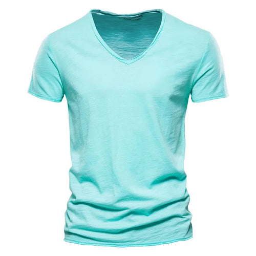 Brand Quality 100% Cotton Men T-shirt V-neck Fashion Design Slim Fit