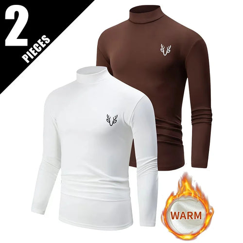 2-piece Autumn And Winter Men's Casual Fashionable Warm High Neck Long