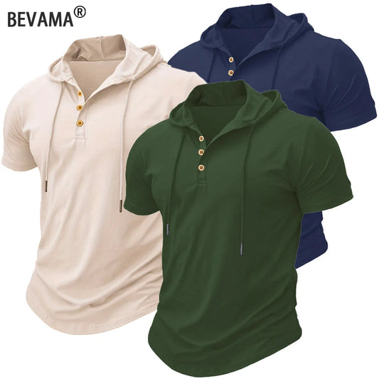 Men T Shirts  Summer Slim Fitness Hooded Short-Sleeved Bodybuilding