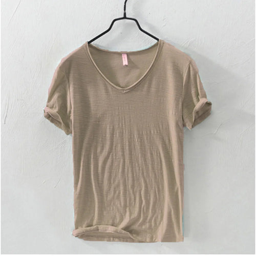 New Mens T Shirt Pure Color V Collar Short Sleeved Tops Tees Men