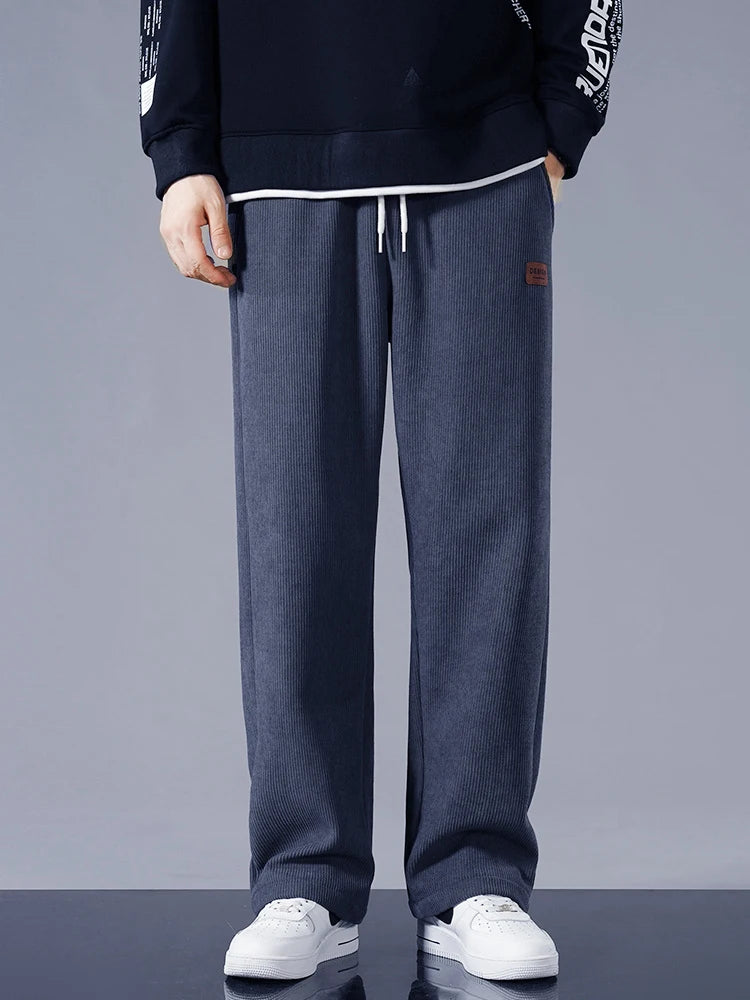 Winter Thick Warm Corduroy Sweatpants Men Fleece Liner Drawstring