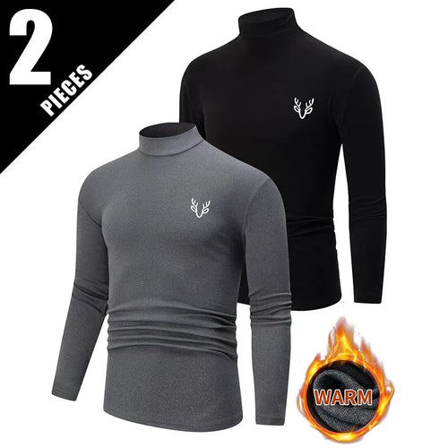 2-piece Autumn And Winter Men's Casual Fashionable Warm High Neck Long