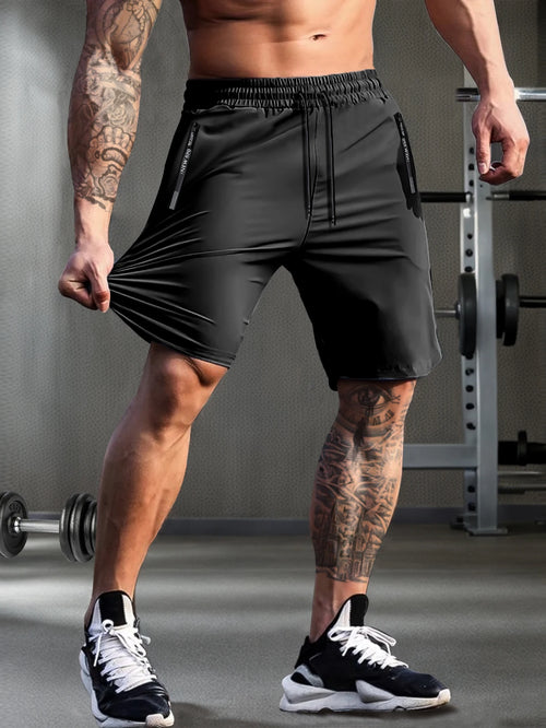 Men's solid color shorts, with zipper pockets, casual elastic