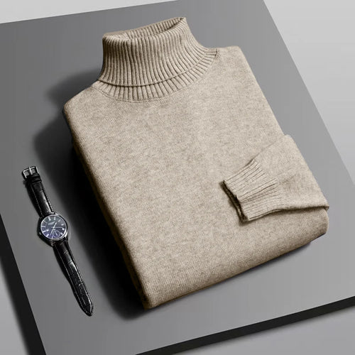 Autumn Mens High Quality Knitted Turtleneck Sweater Slim Fit Long