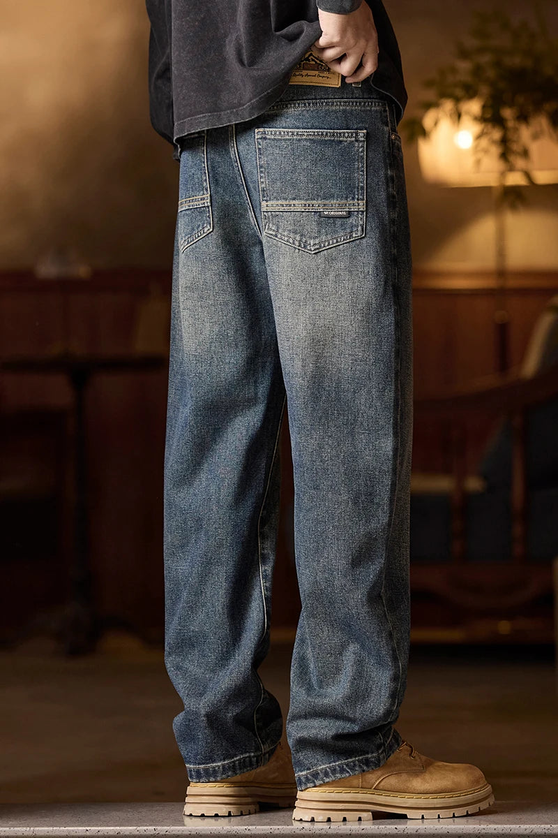 Mens Elastic Waist Jeans Relaxed Fit Men's Blue Jeans with Elastic