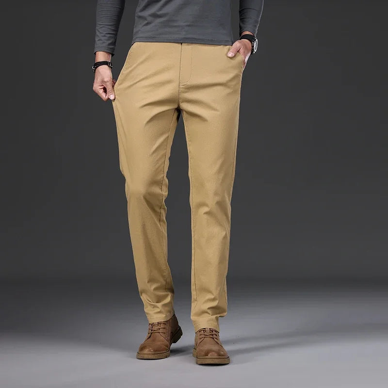 97% Cotton Men's Casual Pants Autumn Fashion Comfortable Elastic Slim