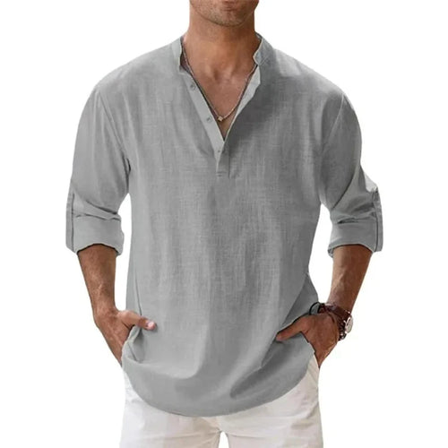 Streetwear Men Lightweight Shirts Long Sleeve Henley Cotton Linen