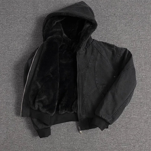 Mauroicardi Autumn Winter Short Thickened Warm Oversized Canvas Washed