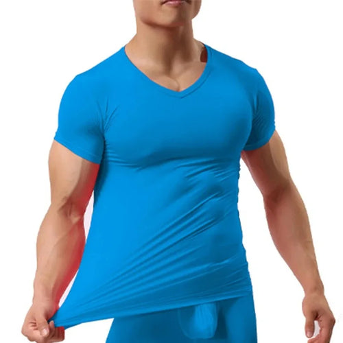 Men's Sheer Undershirts Man Ice Silk Mesh See through Basics Shirts