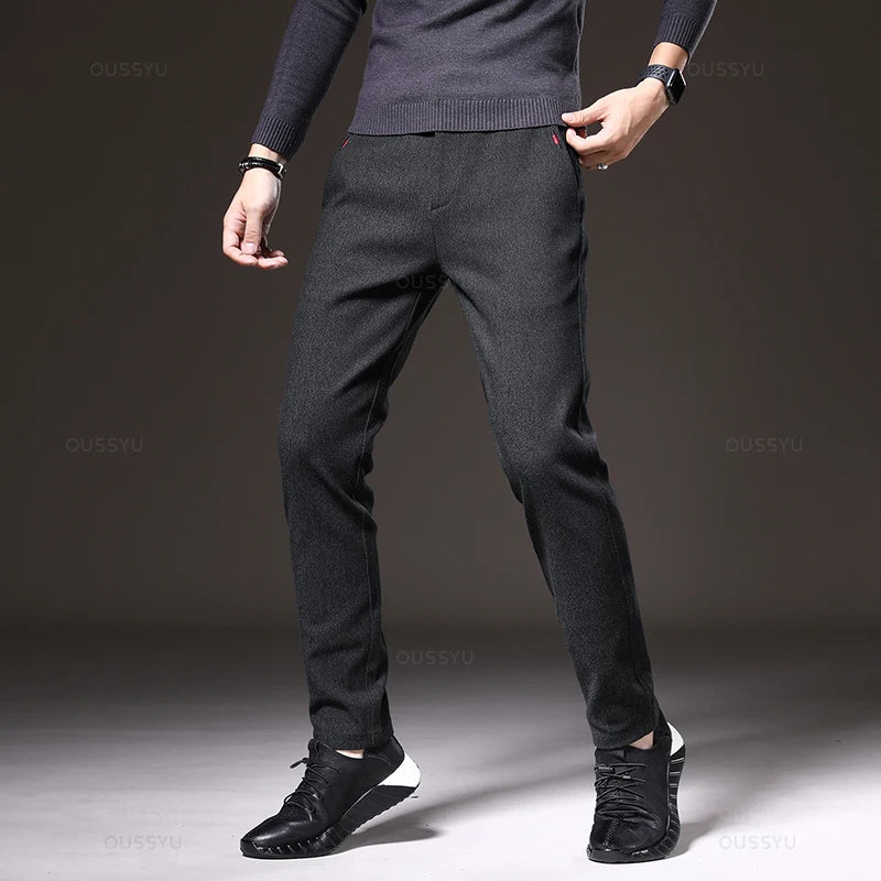 Spring Men's Casual Pants Business Fashion Elastic Waist Slim Fit