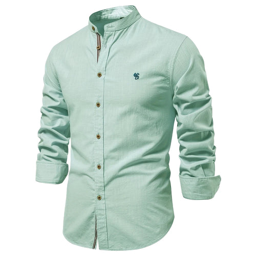 AIOPESON 100% Cotton Social Shirt Men Solid Color Long Sleeve High