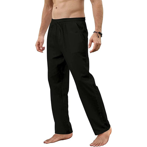 Men's Cotton Linen Pants Loose Breathable Casual Solid Color Long