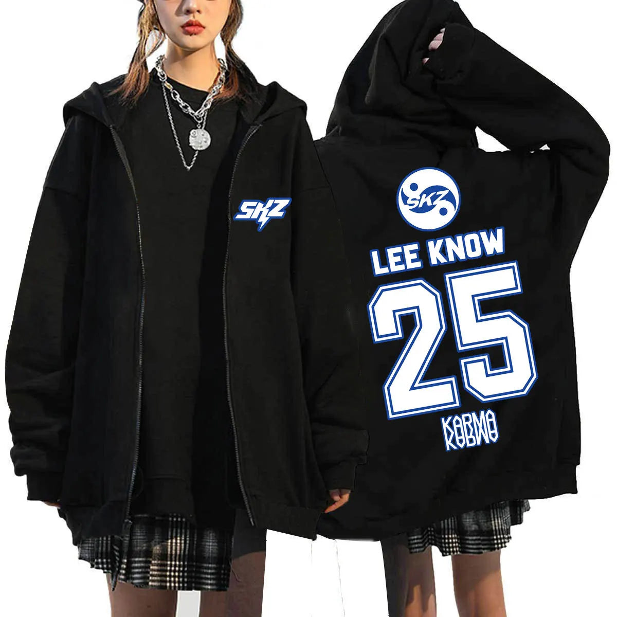 2025 Men's & Women's KPOP KARMA Print Zip-Up Hoodie Fashion Casual