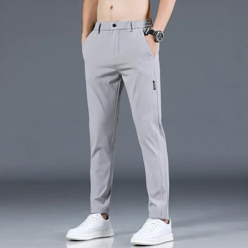 2024 Summer New Thin Ice Silk Stretch Men's Pants Casual Elastic Waist