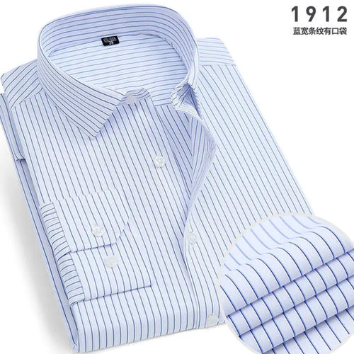 Men's long-sleeved shirt business casual solid color striped plaid